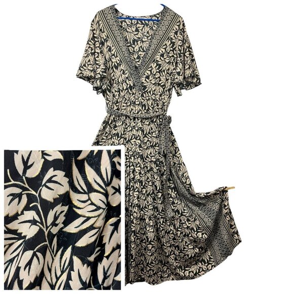 Natura Tiered Maxi Dress Womens L Botanical Minimalist Bohemian Flutter Boho - Picture 1 of 13